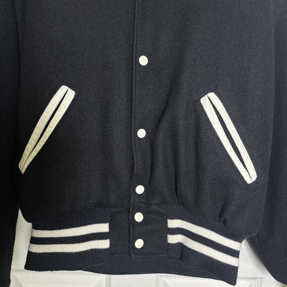 VTG Holloway Mens Large Black Varsity Jacket Original Wool Retro 90s Y2K USA - Picture 10 of 16
